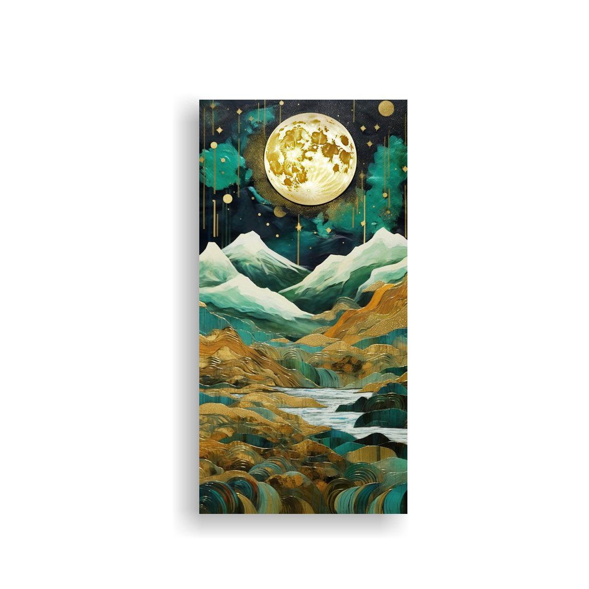 Pintura De Arte De Pared Con Luna Y Montañas 40x80cm-0