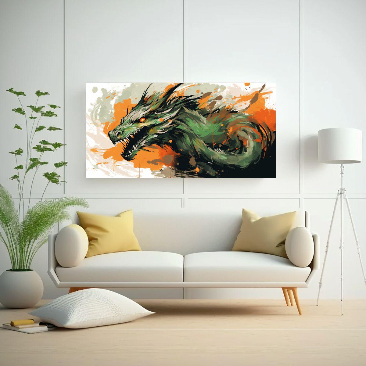 Pintura Decorativa Horizontal De Arte Fino: Dragó 40x20cm-2
