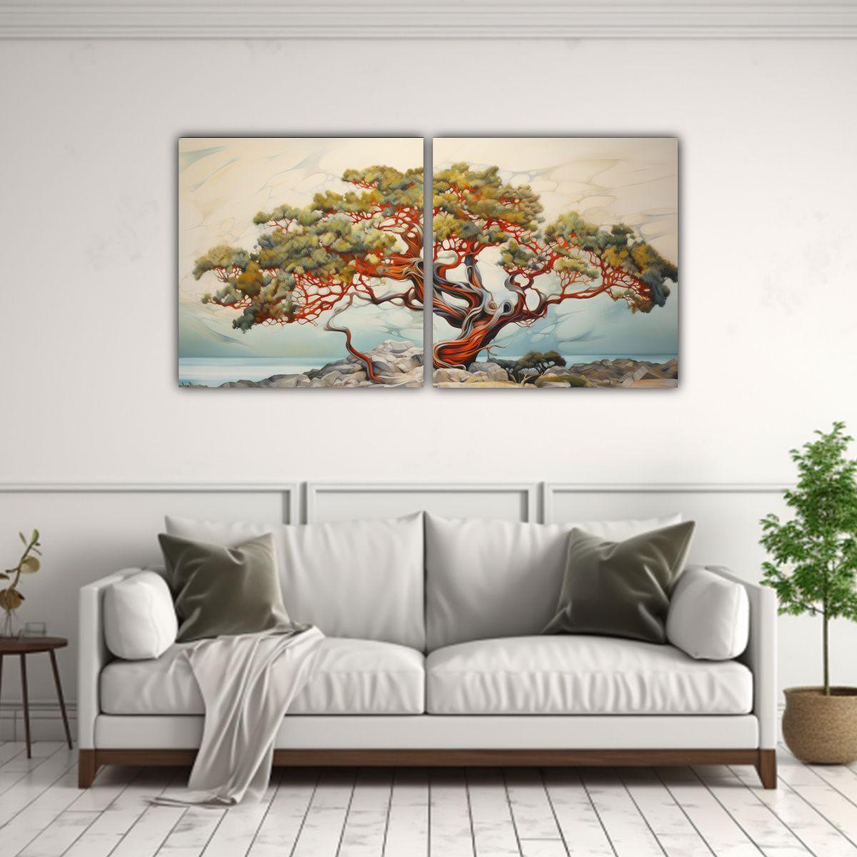 Pintura Abstracta De árbol De Madroño 40x20 Cm-2