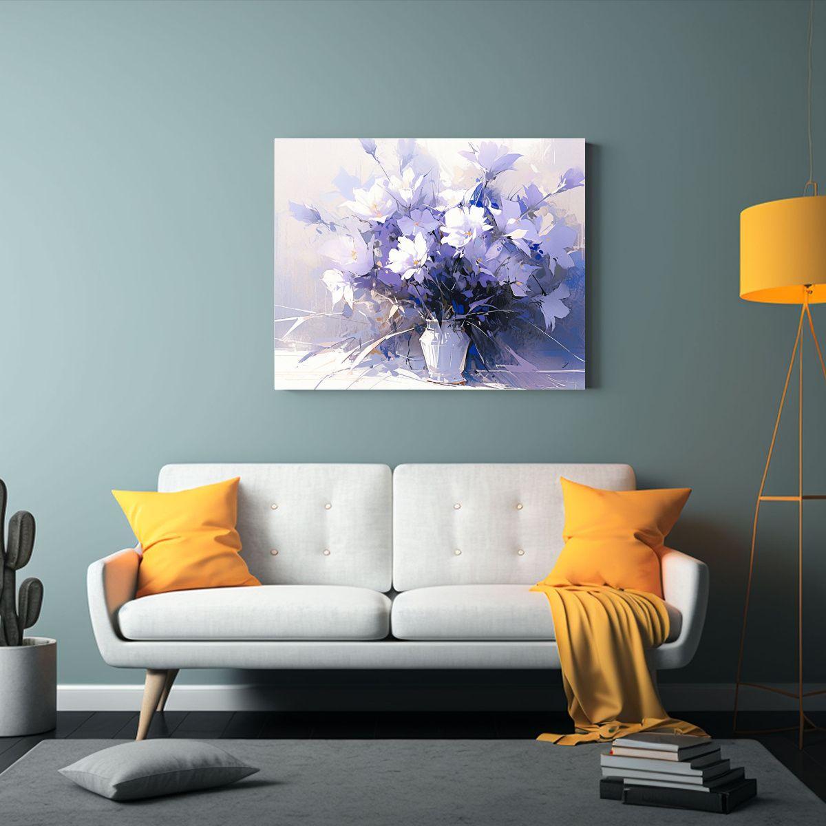 Cuadro Decorativo Flores En Púrpura Y Blanco Sobre Lienzo E 75x50cm-2