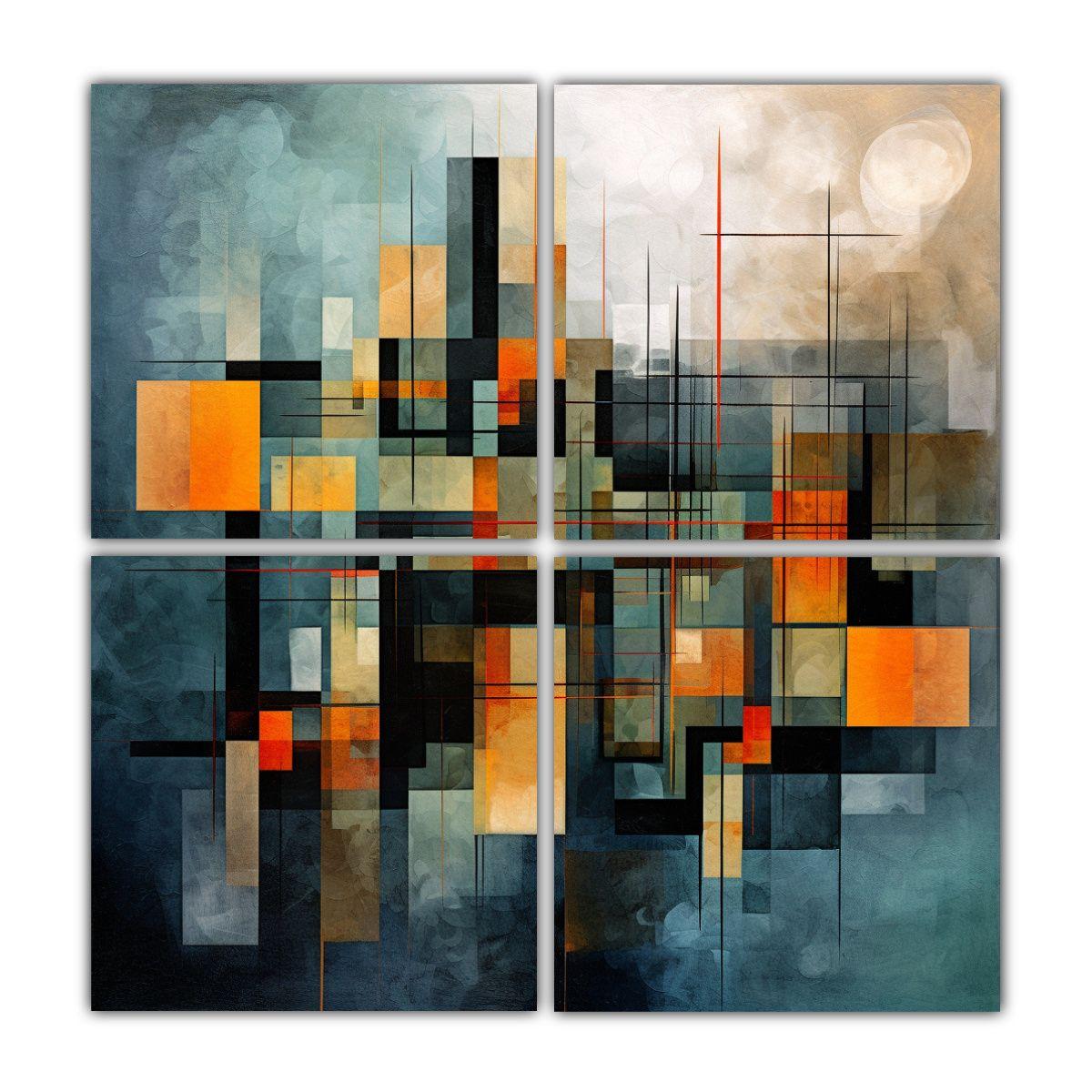 Cuatro Telas En Bastidor Arte Geométrico 140x140 Cm-0