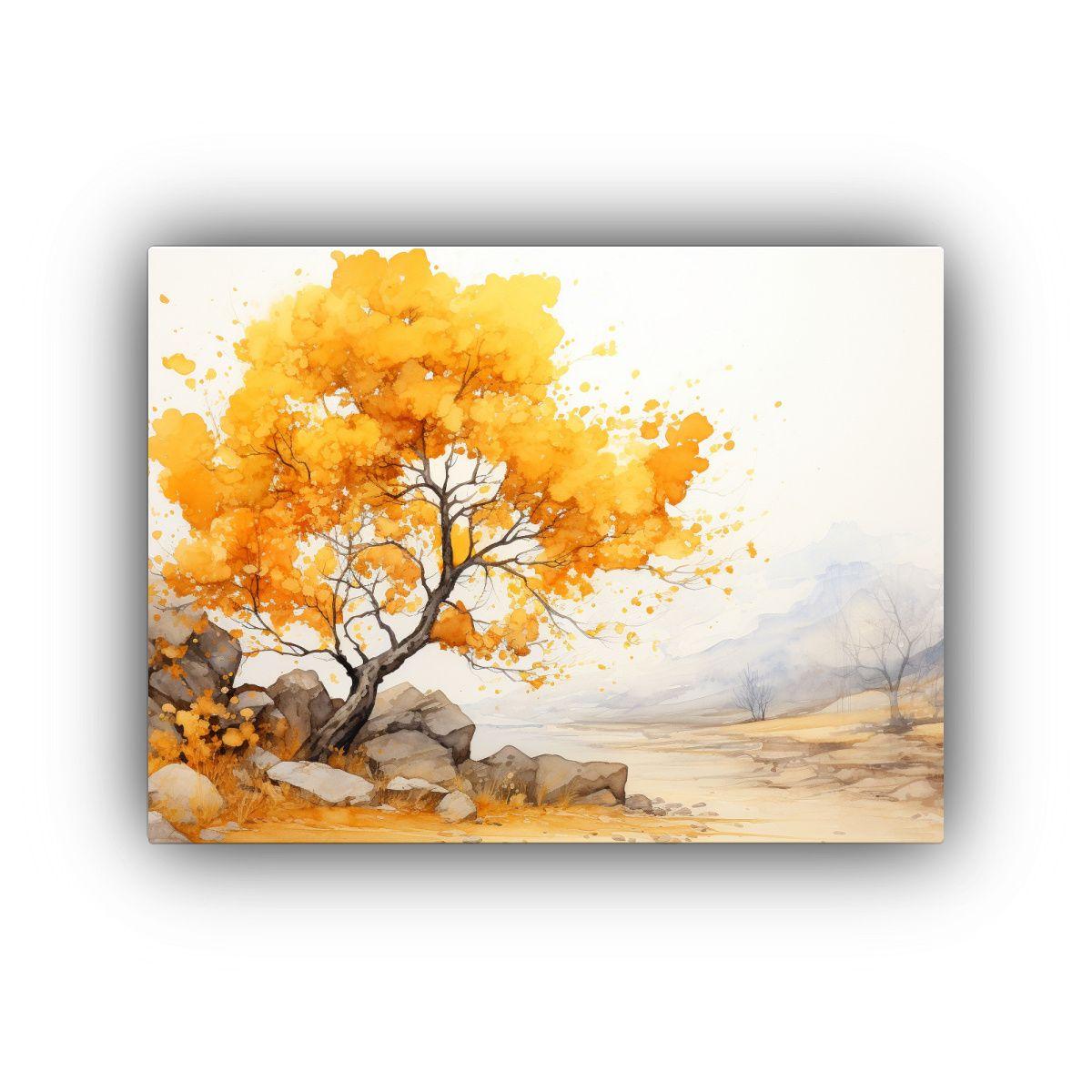 Pintura Abstracta De árbol De Algodon En Amarillo Y Dorado  40x30cm-0