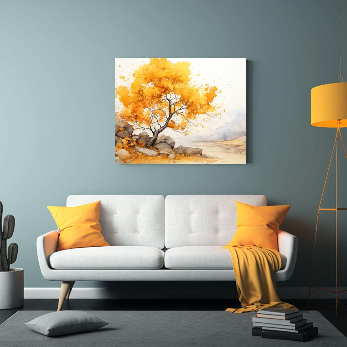 Pintura Abstracta De árbol De Algodon En Amarillo Y Dorado  40x30cm-2