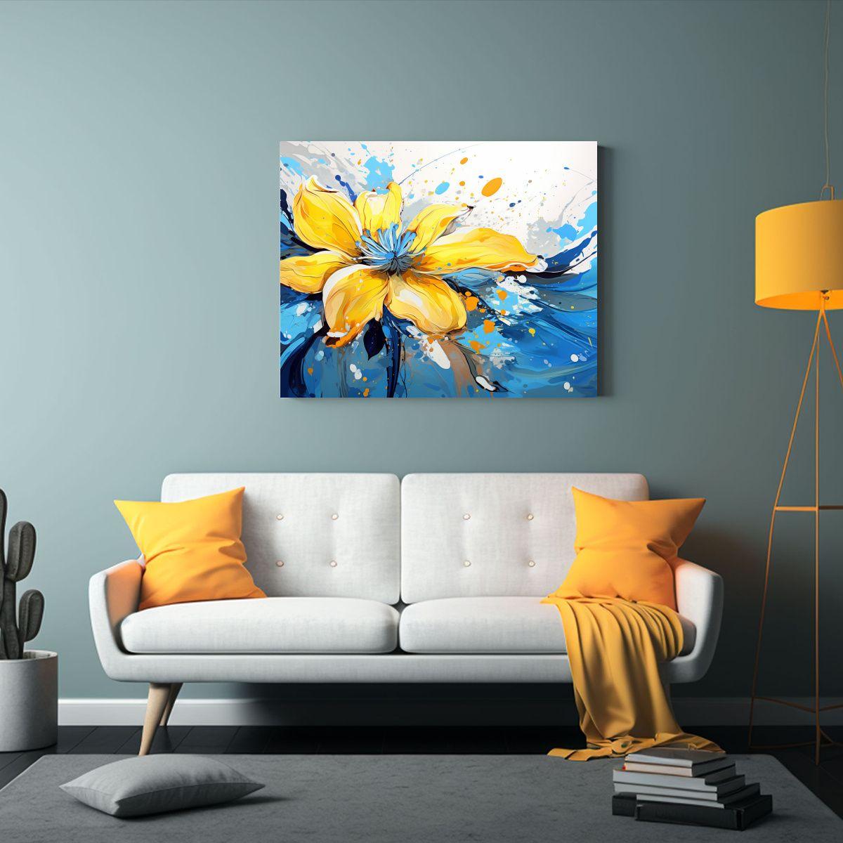 Arte Lienzo Impacto Visual Amarillo Y Azul Estilo Neonoir 75x50cm-2