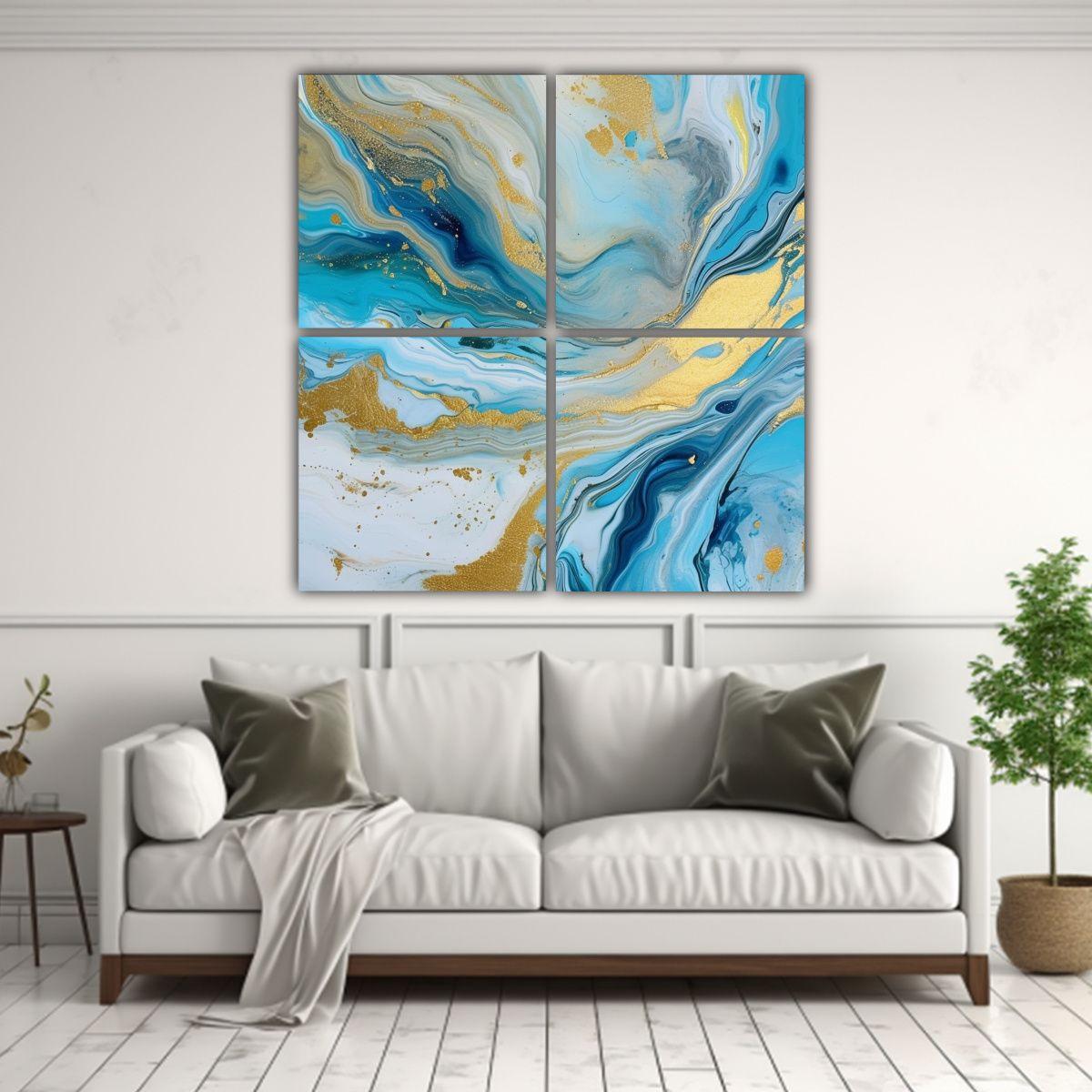 Cuadros Abstractos Fantasía Agua Dorada Y Ondas 120x120 Cm-2
