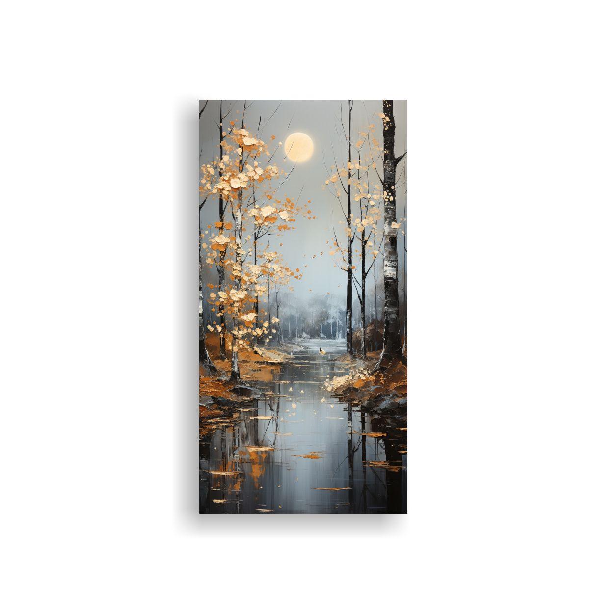 Pintura Abstracta De árboles En Plata Y Blanco 20x40cm-0