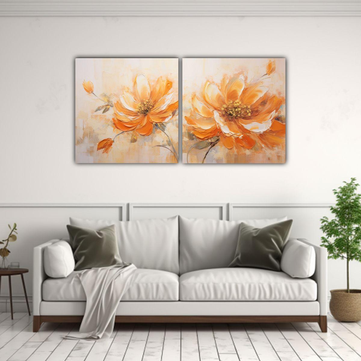 Cuadro De Flores Naranjas En Lienzo, Estilo 160x80 Cm-2