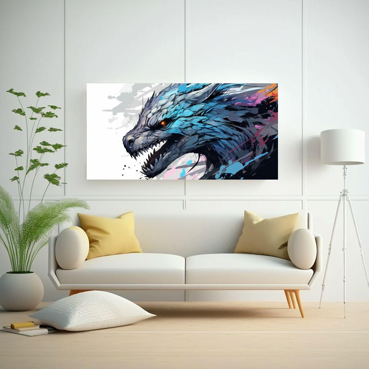 Pintura De Pared Moderna: Dragón En Tonos Pastel 100x50cm-2