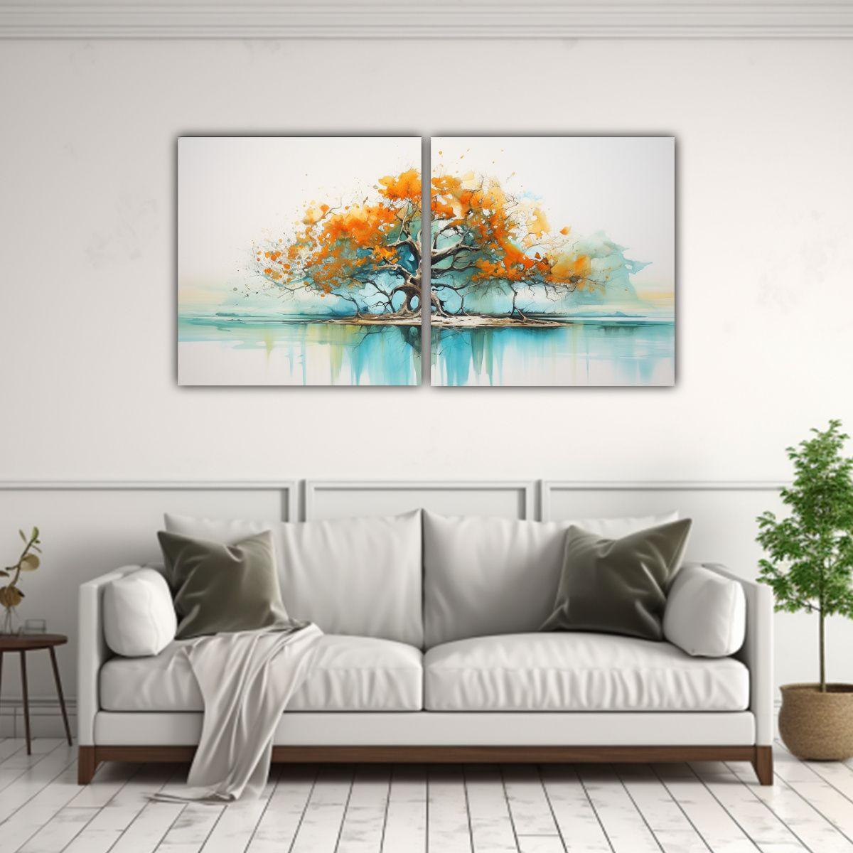 Pintura Abstracta De Dos Telas En Bastidor: 40x20 Cm-2