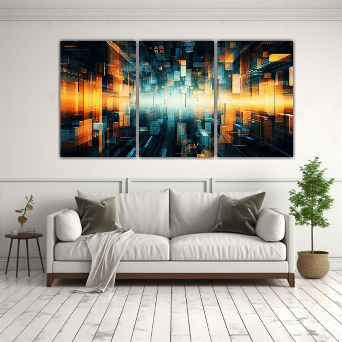 Pintura Abstracta De Tela En Estilo Futurista 60x30 Cm-2