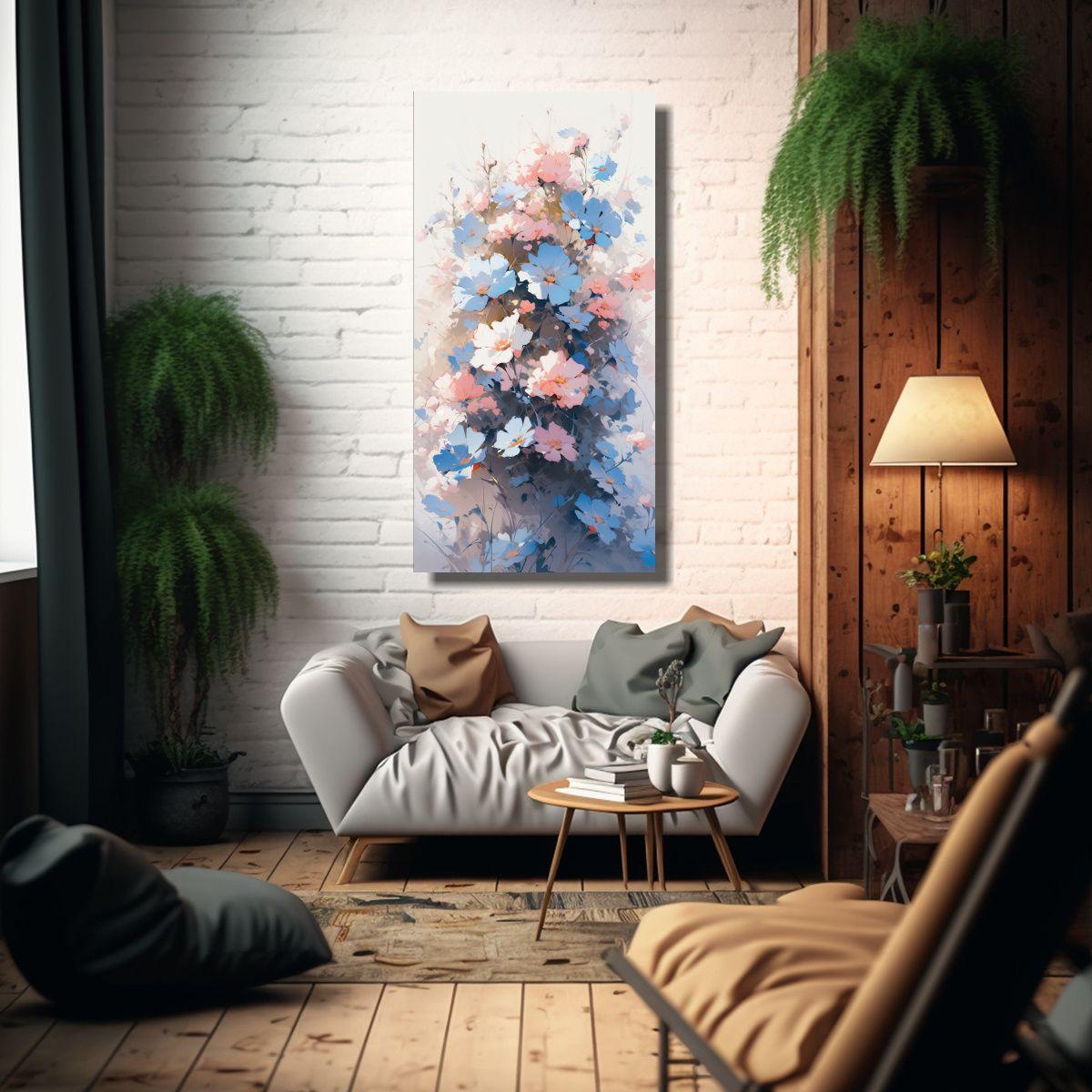 Pintura En Lienzo De Flores Coloridas En Tonos Ros 30x60cm-2