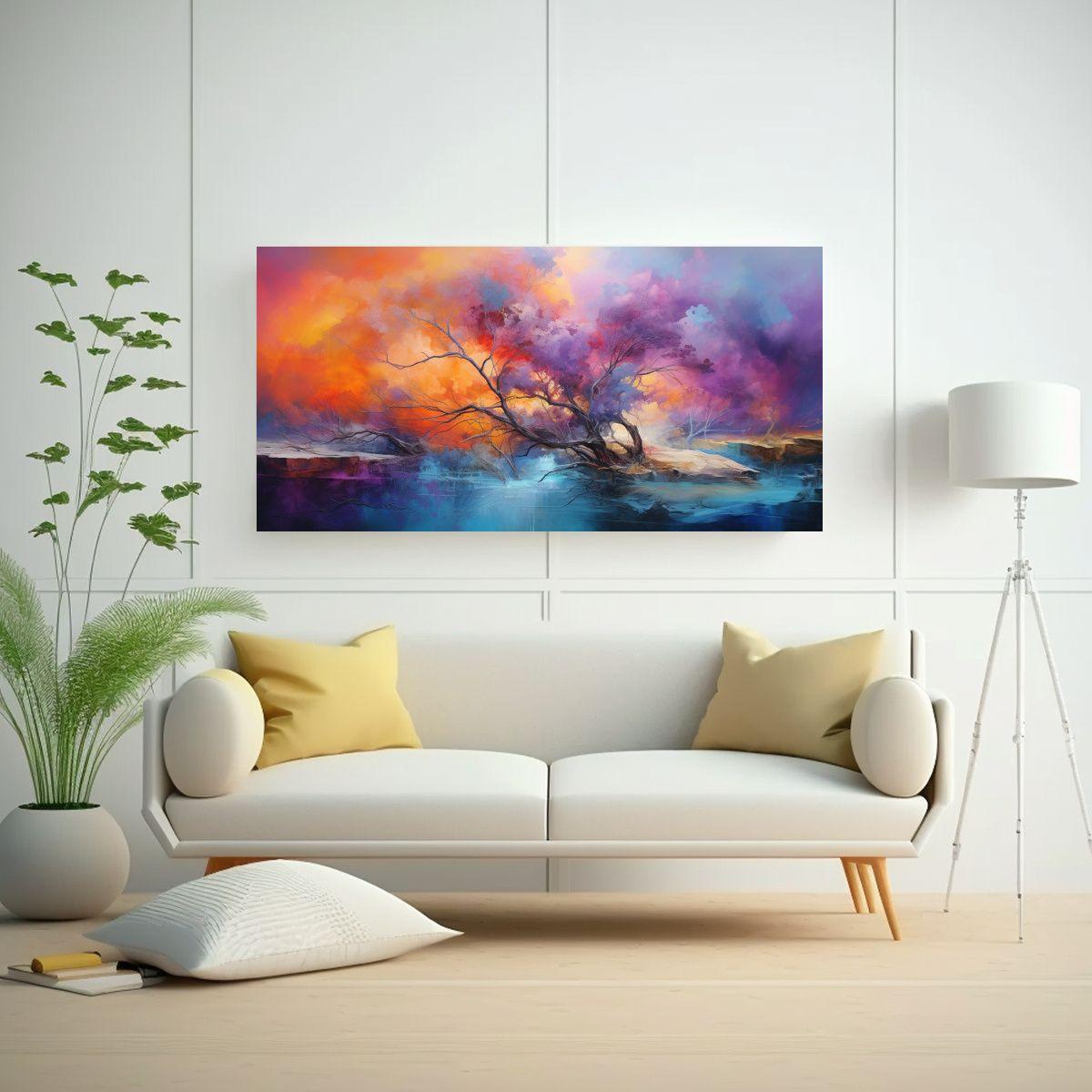 Paisaje Abstracto Con Colores Vibrantes En Cuadro  160x80cm-2