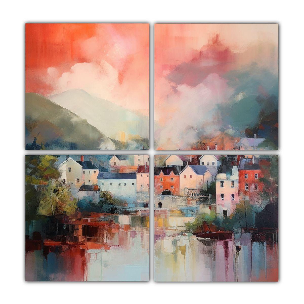 Cuatro Telas En Bastidor De Pintura Abstracta 120x120 Cm-0