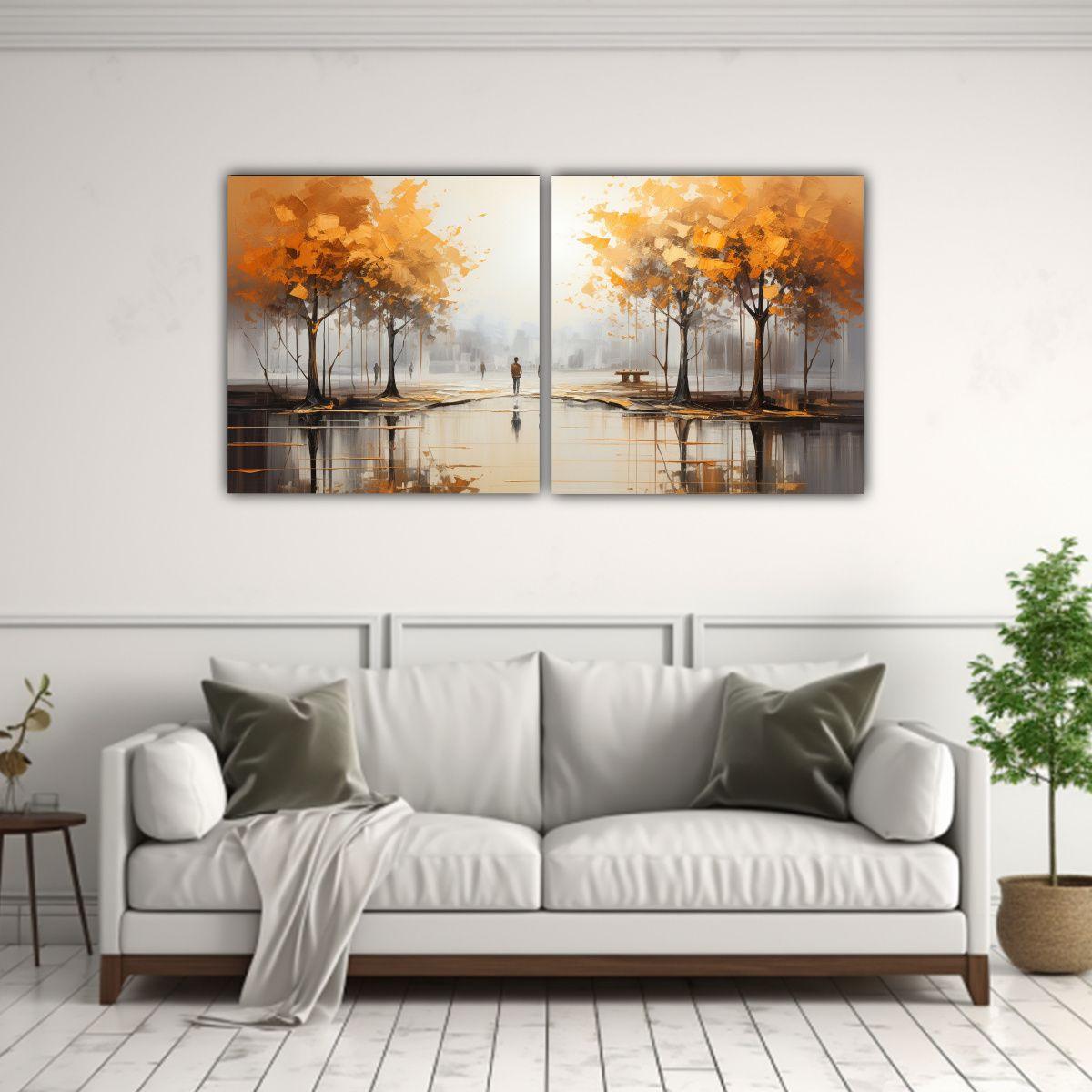 Lienzos De Tela Abstracto: Árboles En Plata Y Oro 100x50 Cm-2