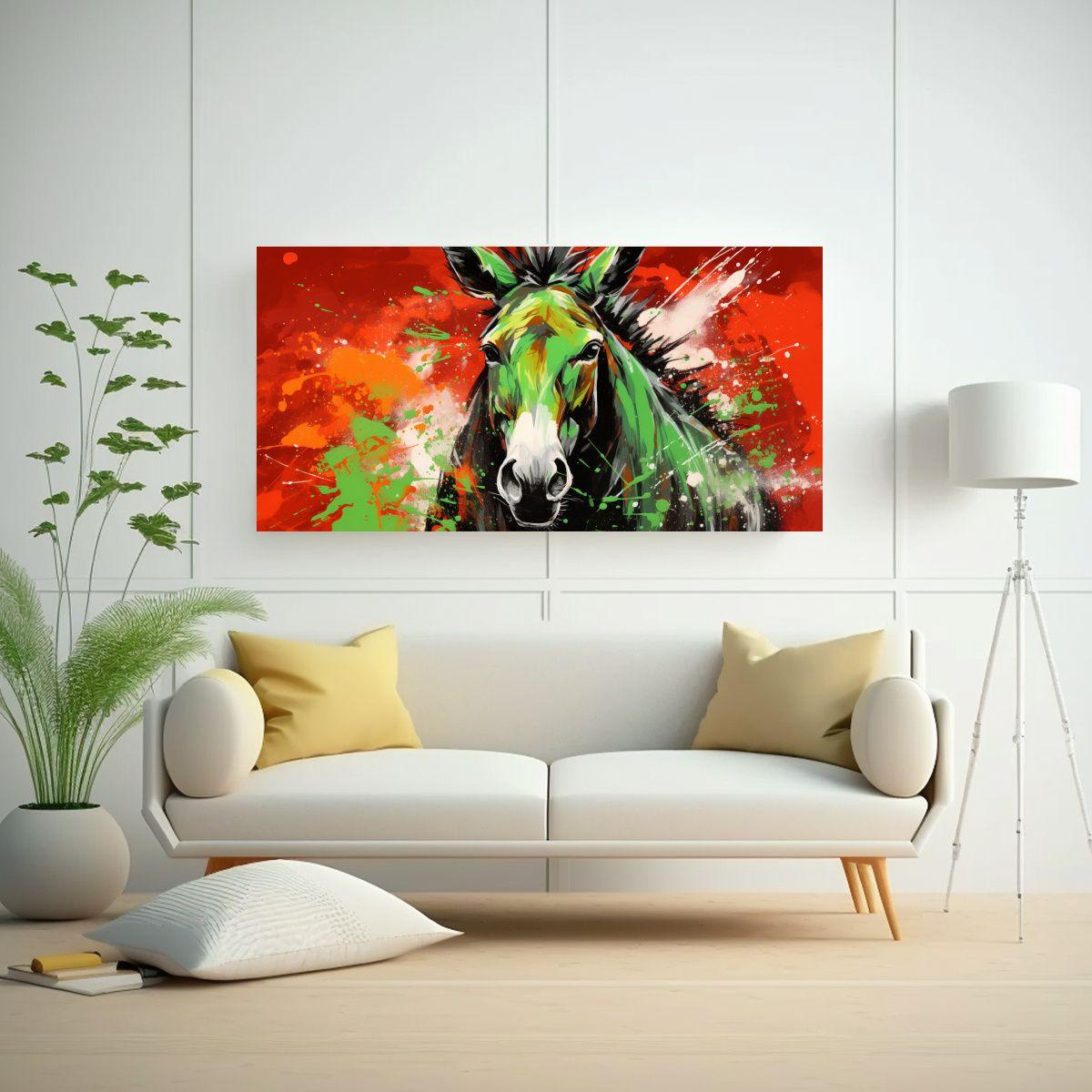 Cuadro Tela Escena Mula Verde Y Roja Arte Pop Neo 160x80cm-2