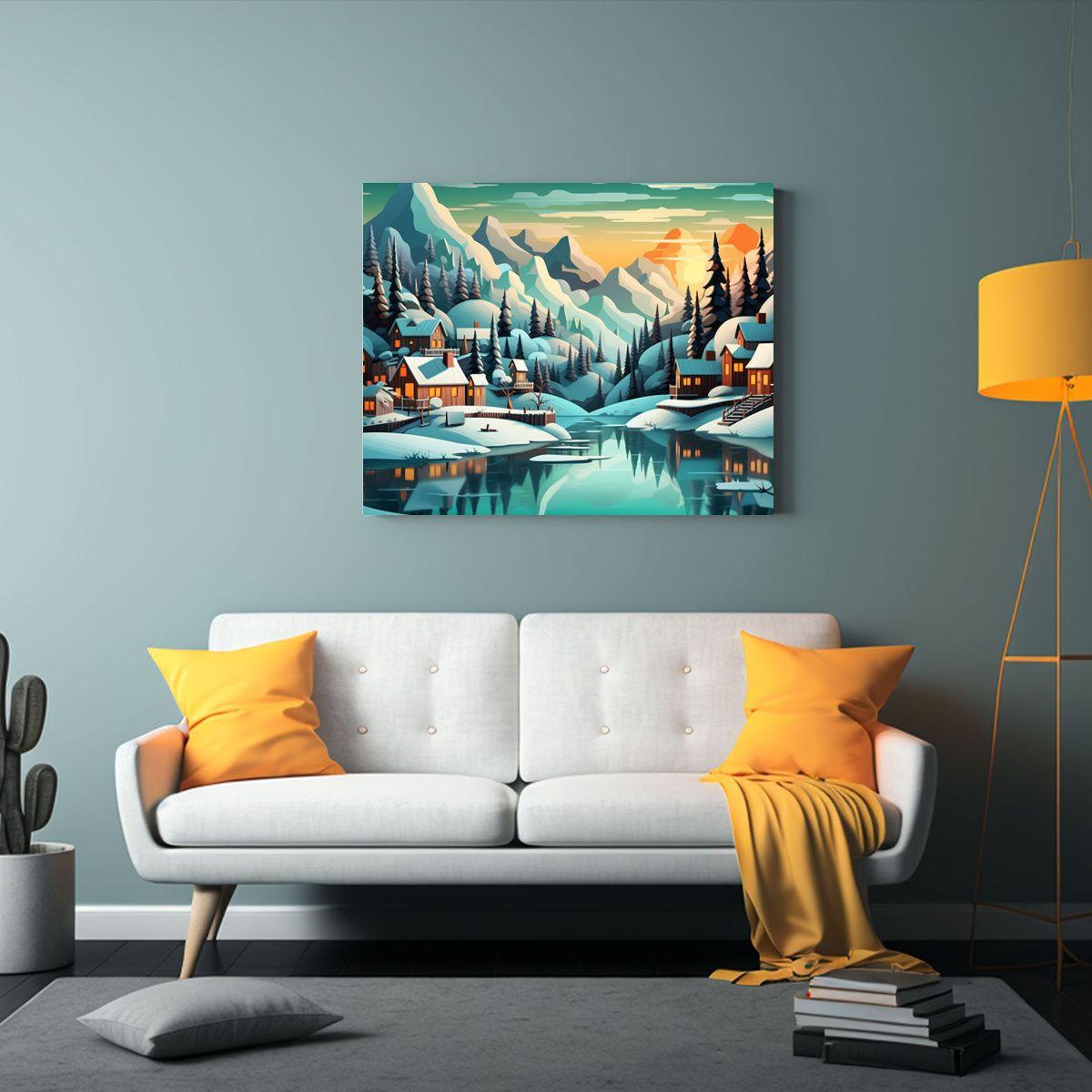 Pintura Al óleo De Un Acogedor Pueblo Nórdico Junto A Un L 30x20cm-2