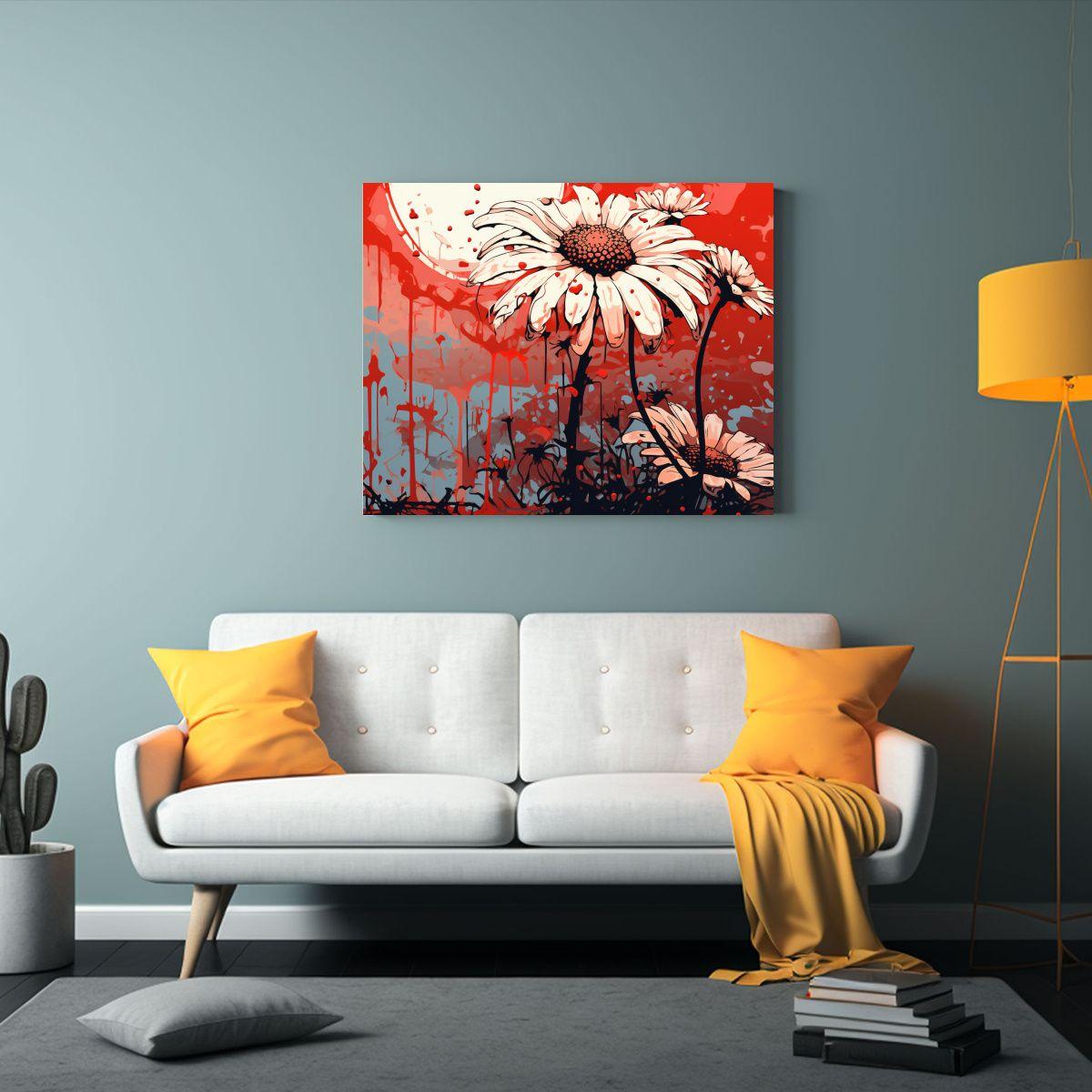 Cuadro Diseño Habitación Con Herbas De Manzanilla En Tonos 65x50cm-2