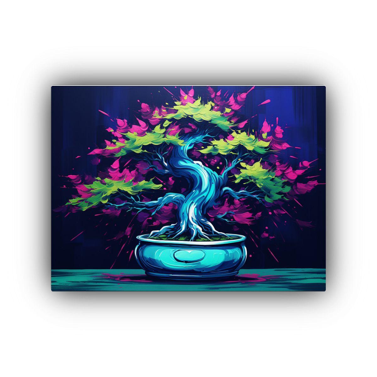 Cuadro Creativo Exclusivo: Bonsái Fucsia En Colores Verde Y 60x40cm-0