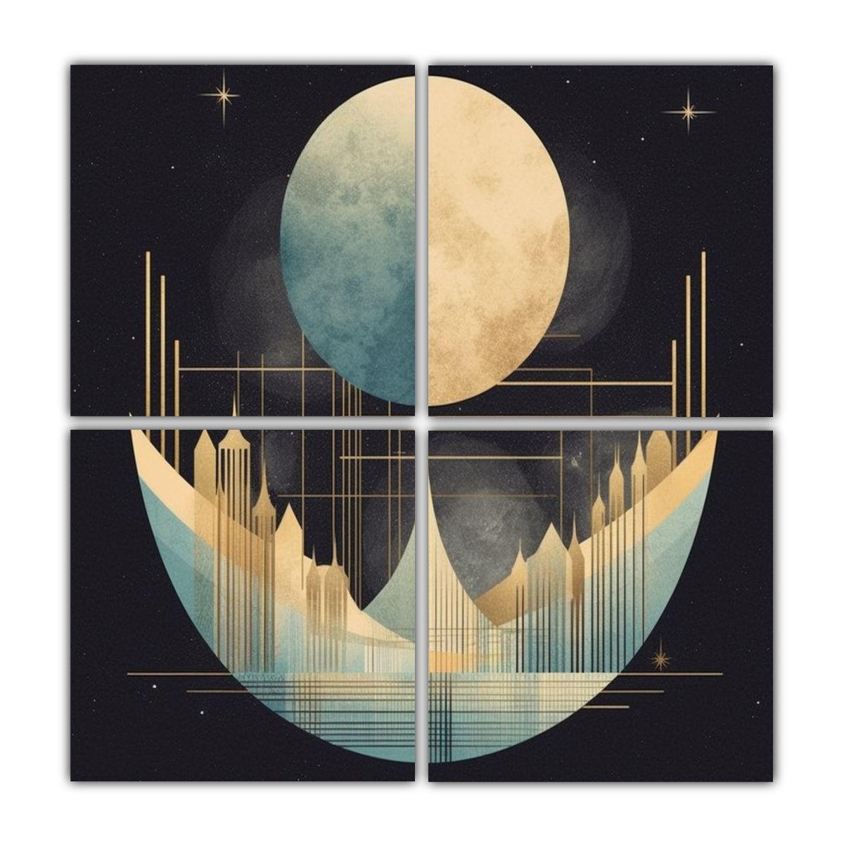 Cuatro Pinturas Geométricas En Bastidor Diseño 100x100 Cm-0