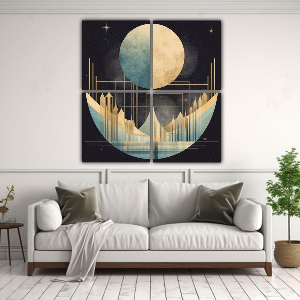 Cuatro Pinturas Geométricas En Bastidor Diseño 100x100 Cm-2
