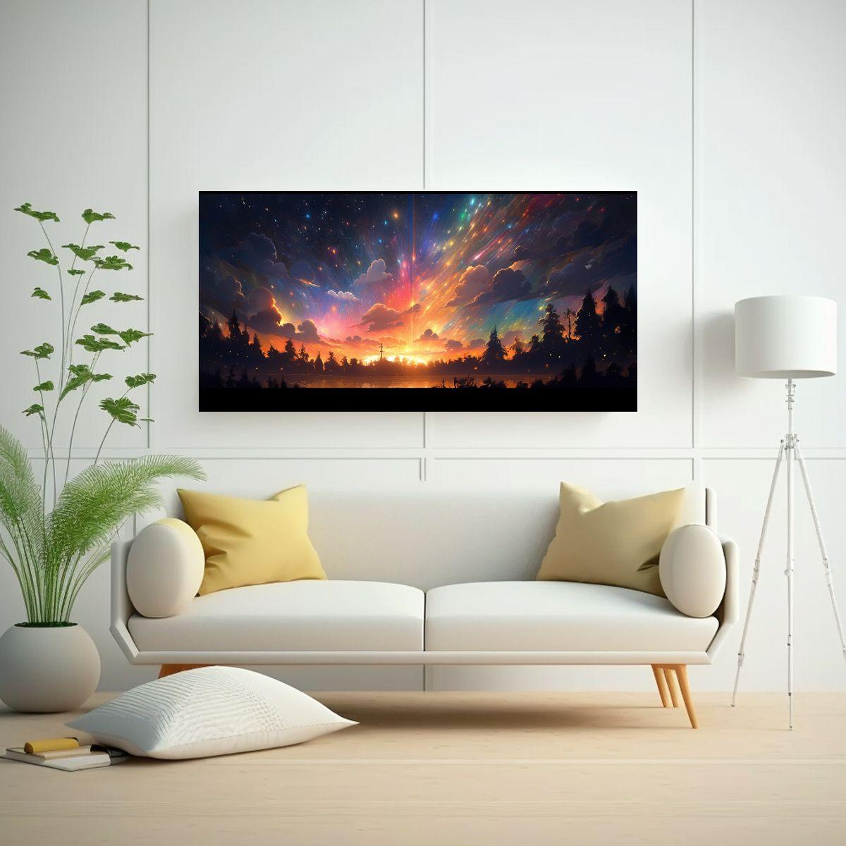 Pintura Decorativa Vanguardia: Arcoíris Y Amarill 140x70cm-2