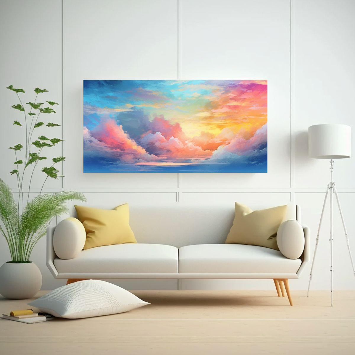 Cuadro Lienzo Abstracto Amanecer Acuarela Pastel 60x30cm-2