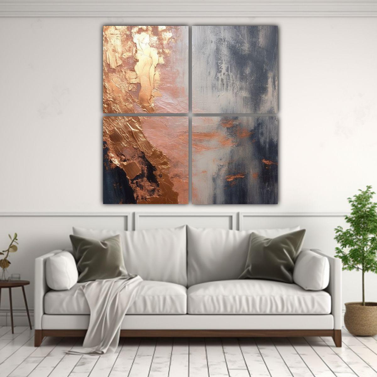 Cuatro Lienzos Vanguardia Actuales Con Hojas De 160x160 Cm-2
