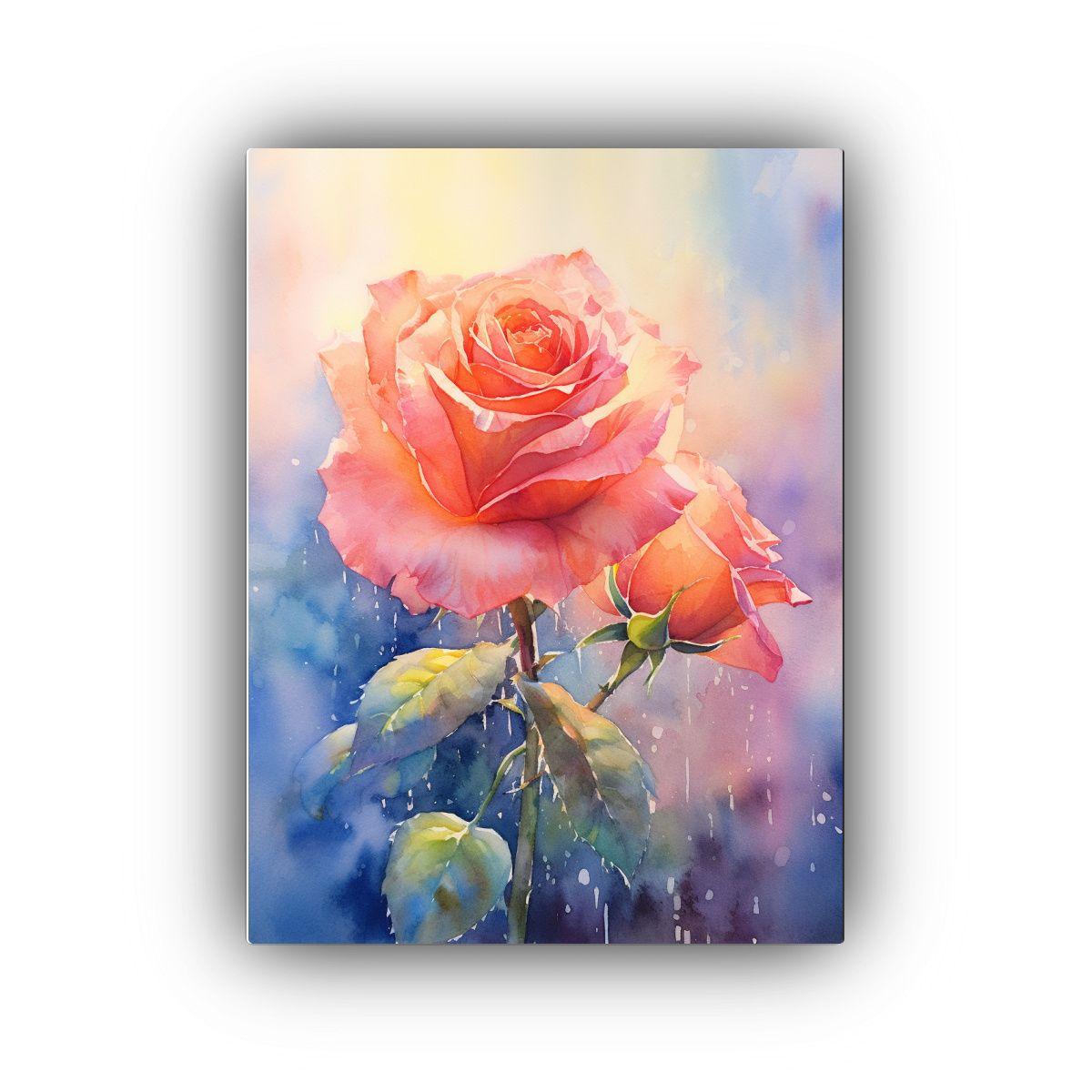 Pintura Acuarela Rosa En Luz Cálida, Arte 20x30cm-0