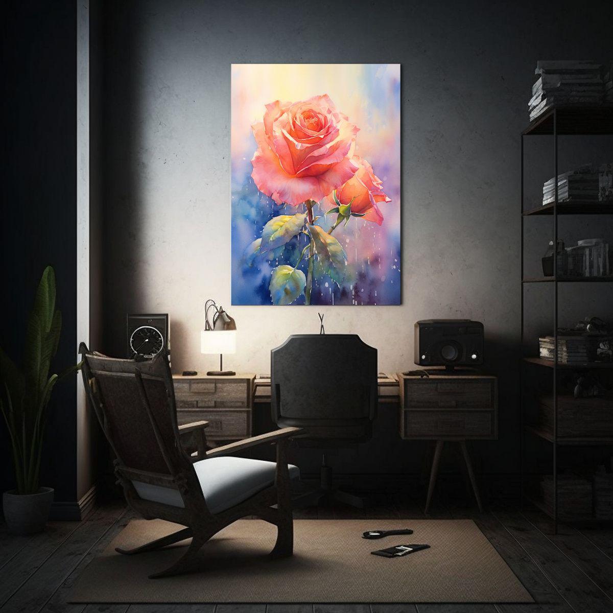 Pintura Acuarela Rosa En Luz Cálida, Arte 20x30cm-2