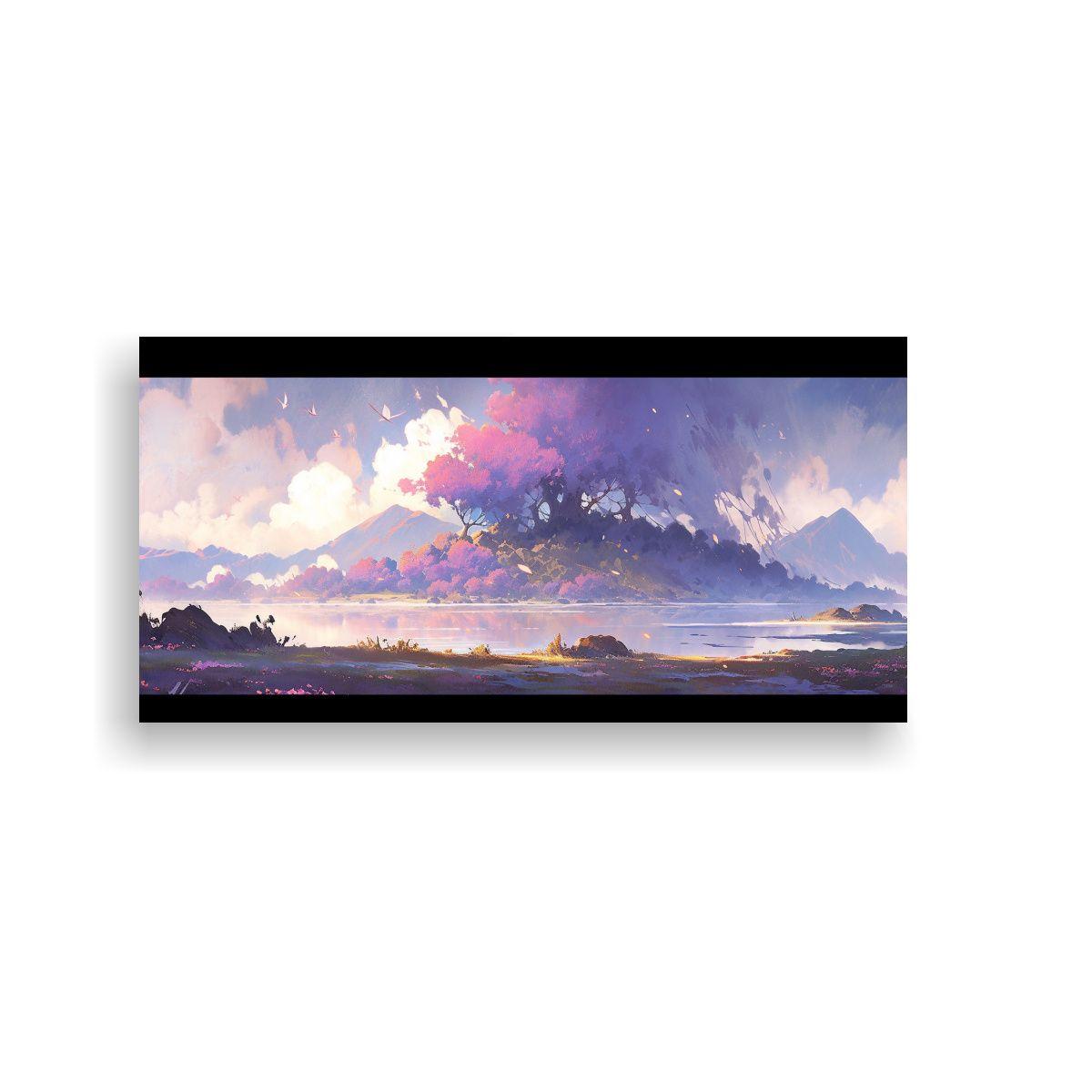 Pintura Abstracta Paisaje Morado Naturaleza Viva. 40x20cm-0
