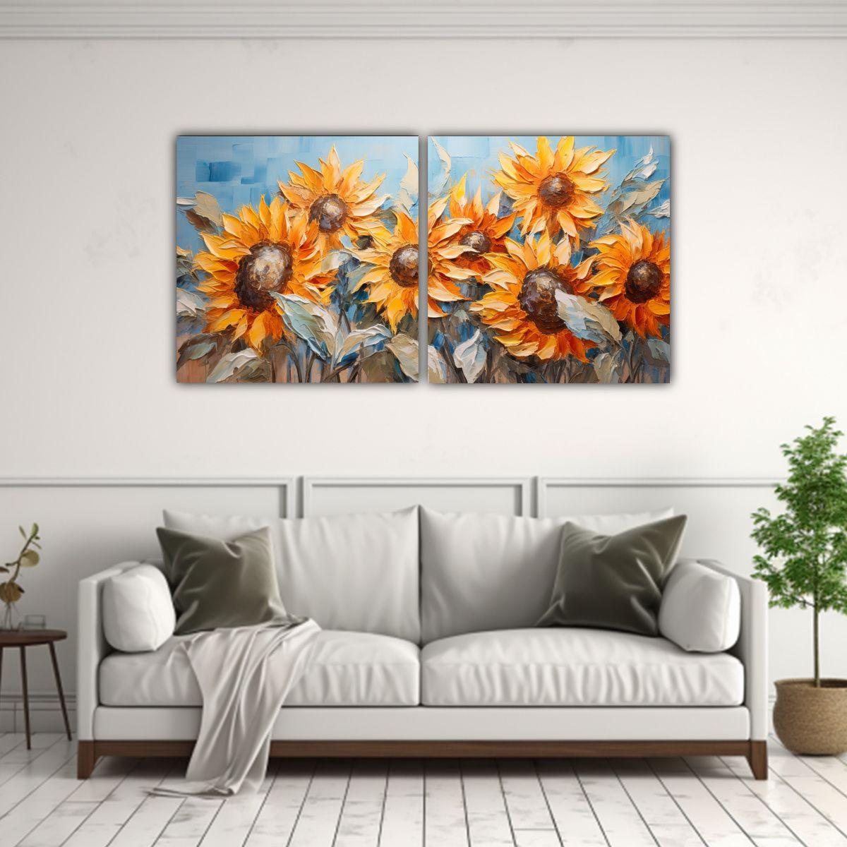 Cuadros Modernos De Girasoles Naranjas En Lienzo 80x40 Cm-2