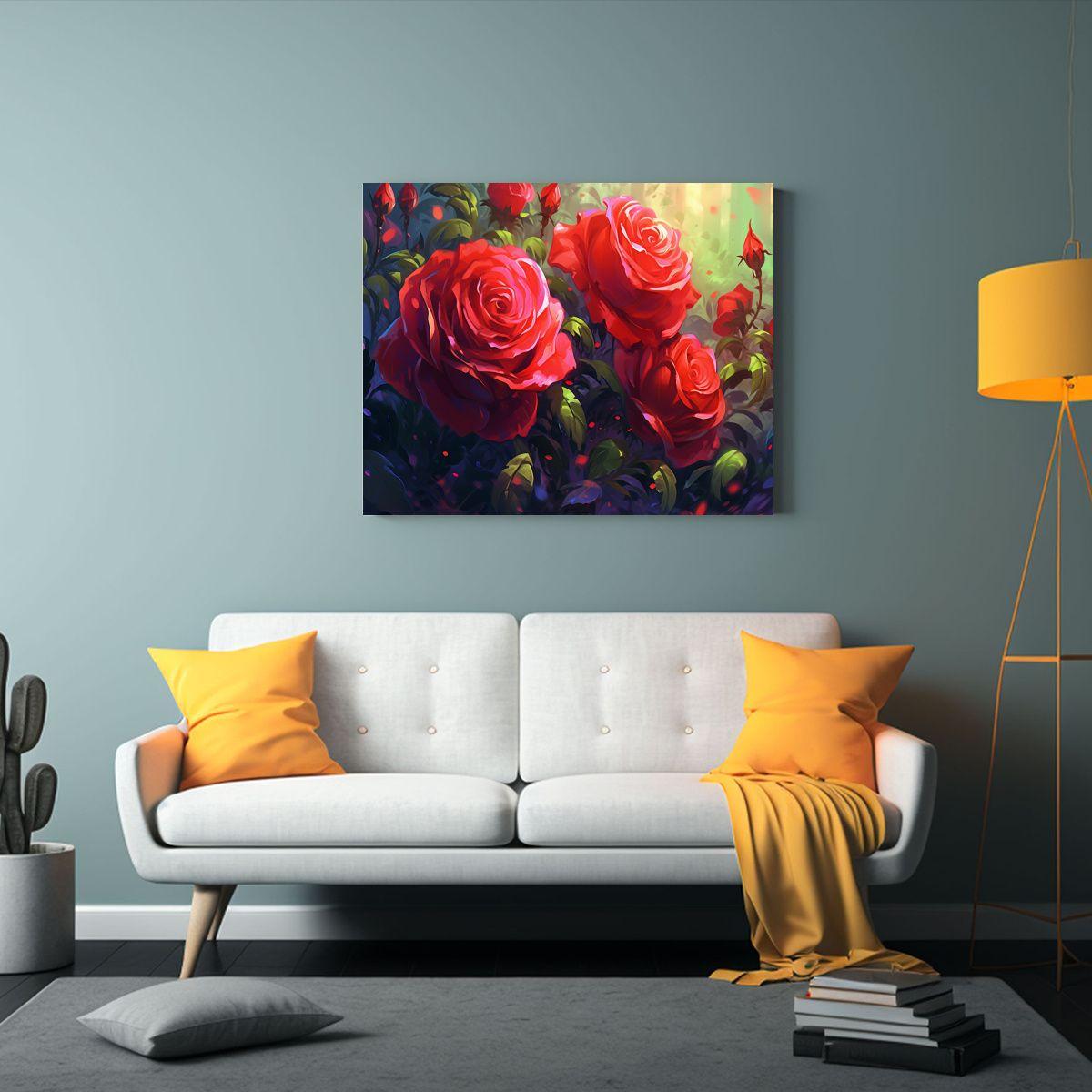 Pintura Decorativa De Lienzo Clásico Con Rosas Rojas En Car 40x30cm-2