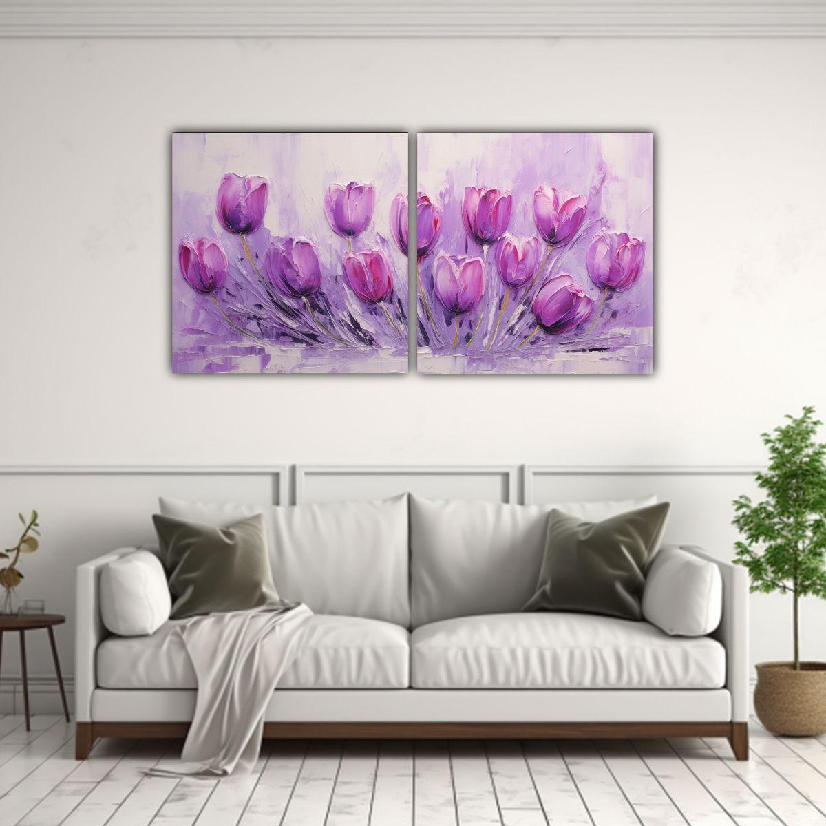 Pintura Lienzo Juvenil De Tulipanes Morados 60x30 Cm-2