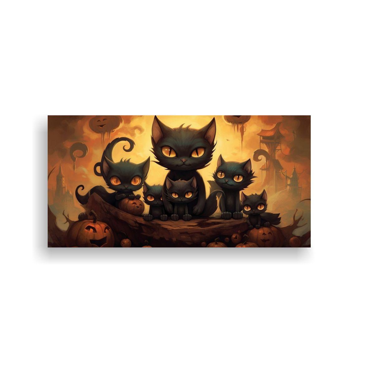 Cuadro De Tela Con Gatos Negros Sobre Una Pila 160x80cm-0