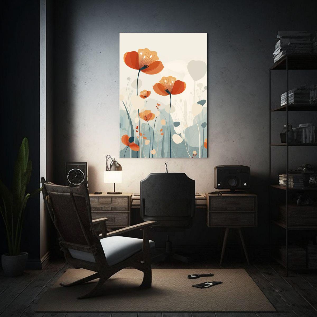 Cuadro Abstracto De Jardín Con Flores Naranjas 60x90cm-2