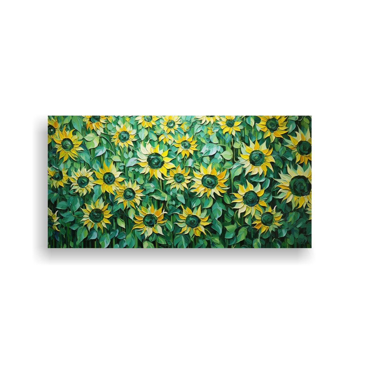Cuadro Lienzo Pintura Girasoles Verdes Estilo 140x70cm-0