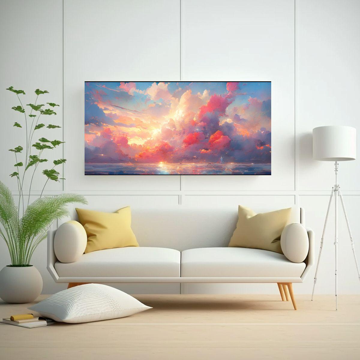 Pintura Abstracta Llamativa De Cielo Y Mar Con Arc 80x40cm-2
