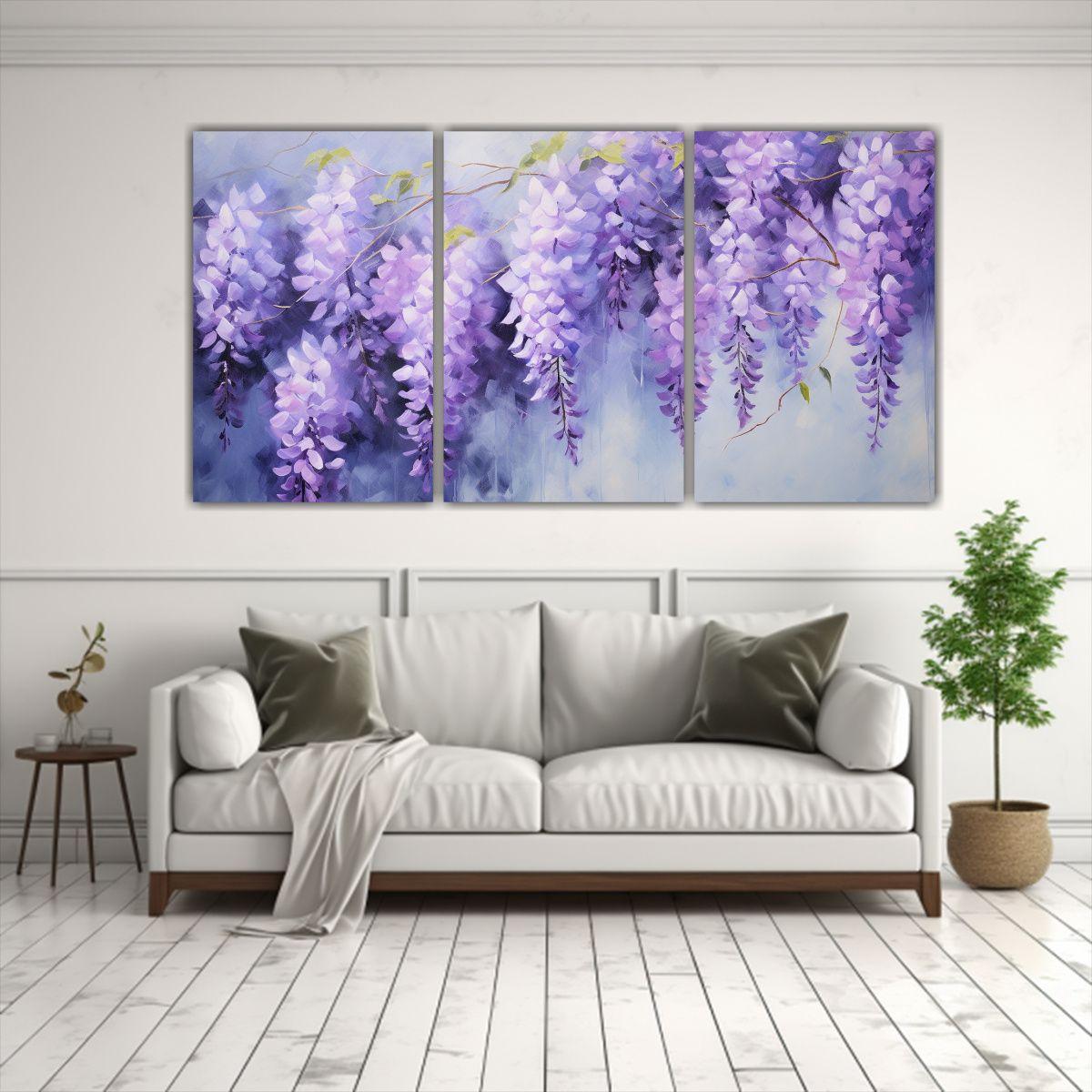 Cuadro Abstracto De Flores De Glicinias Detallado 180x90 Cm-2