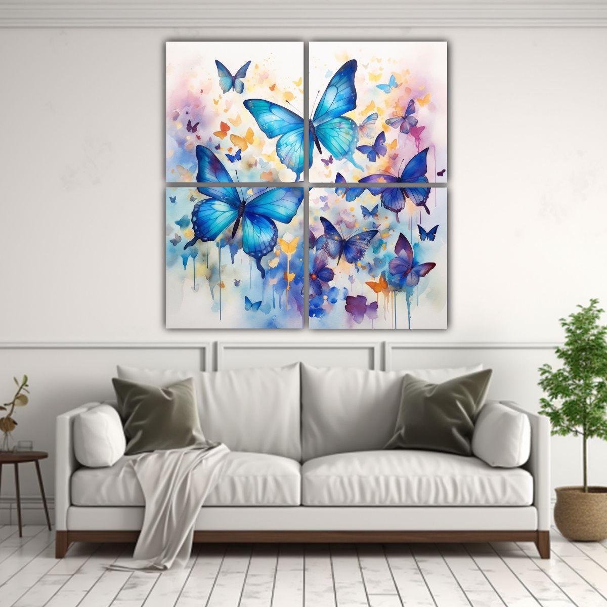 Pinturas Decorativas Acuarela Con Mariposas 120x120 Cm-2