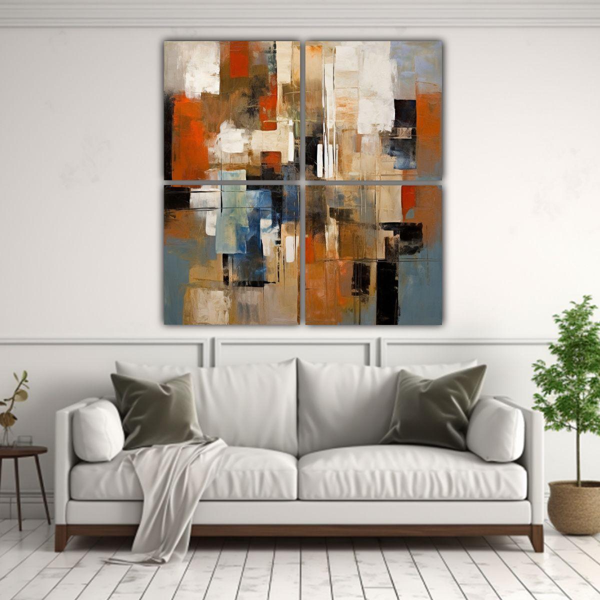 Cuatro Lienzos De Tela Con Arte Abstracto 60x60 Cm-2