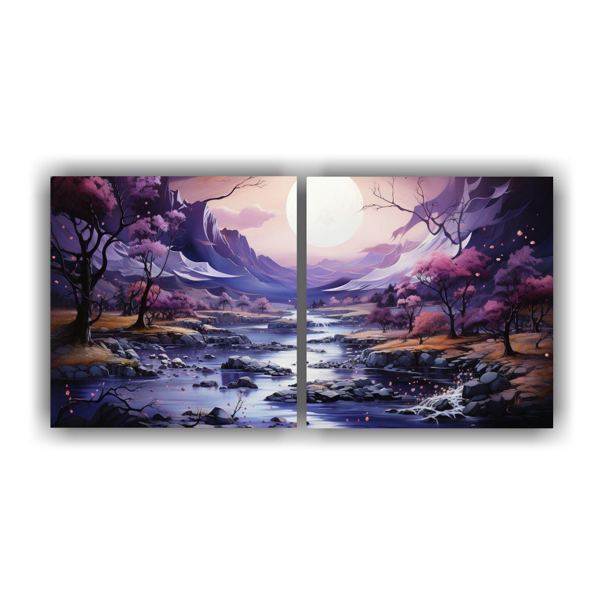 Dos Lienzos Tonos Luminosa: Paisaje De Montaña 60x30 Cm-0