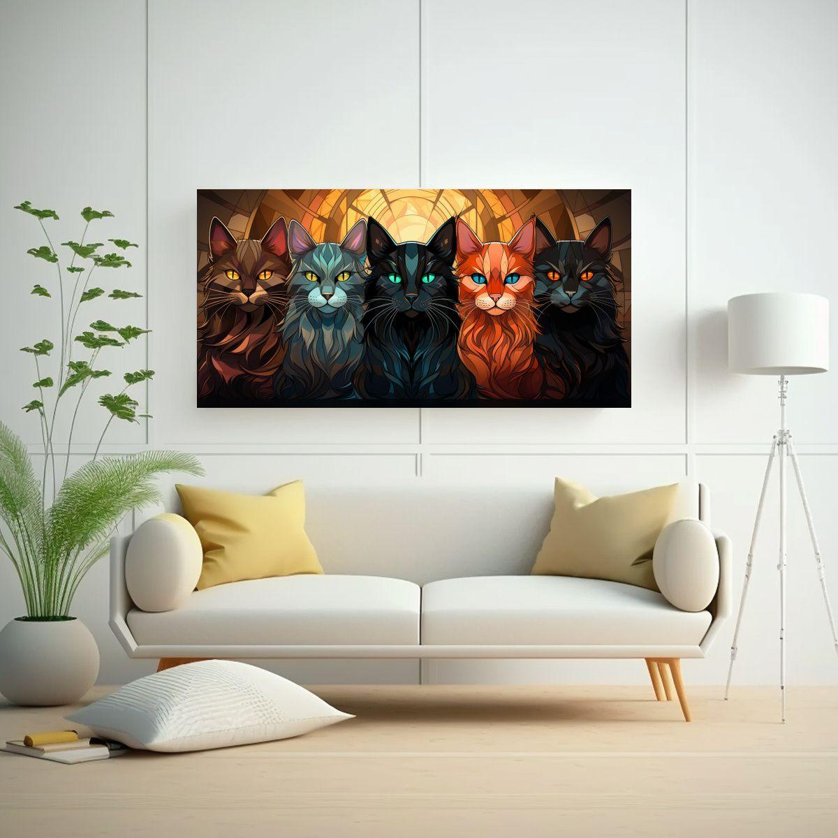 Cuadro Decorativo De Lienzo Con Grupo De Gatos 100x50cm-2