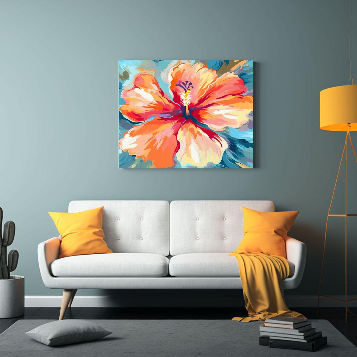 Cuadro De Hibisco Abstracto Estilo Art Deco 60x40cm-2