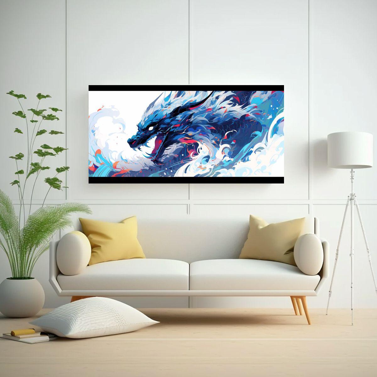 Pintura En Lienzo De Dragón En Colores Vibrantes  60x30cm-2