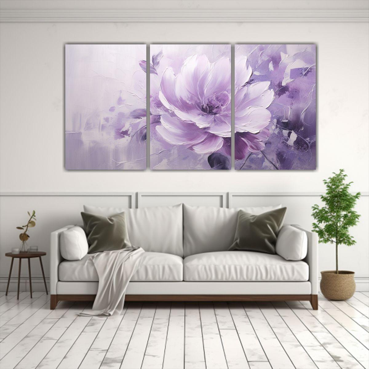 Pintura De Flores Púrpuras En Bastidor Clásico 90x45 Cm-2