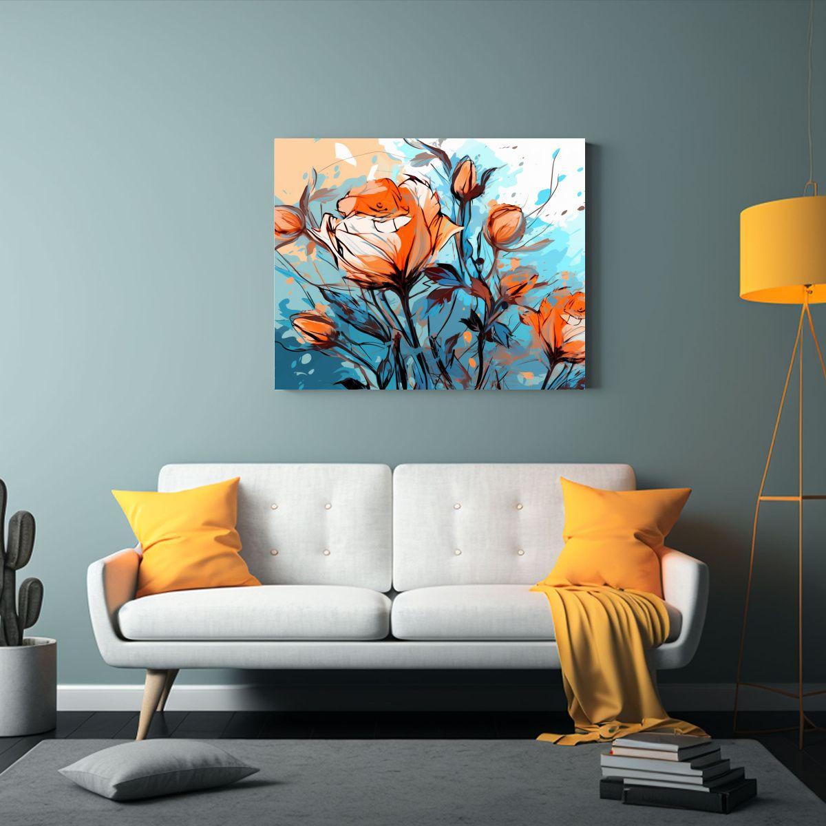 Pinturas Decorativas Innovadoras En Naranja Y Azul Con Estil 60x40cm-2