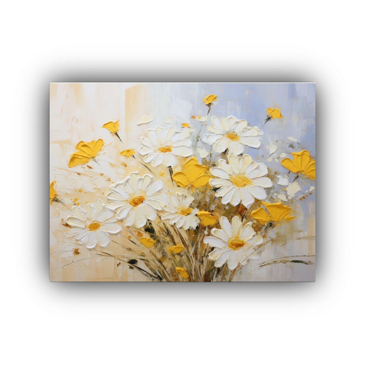 Pintura De Flores Amarillas Y Blancas En Lienzo Para Decorac 120x80cm-0