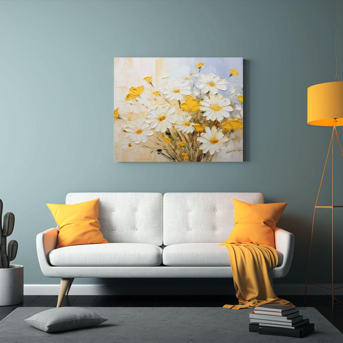 Pintura De Flores Amarillas Y Blancas En Lienzo Para Decorac 120x80cm-2