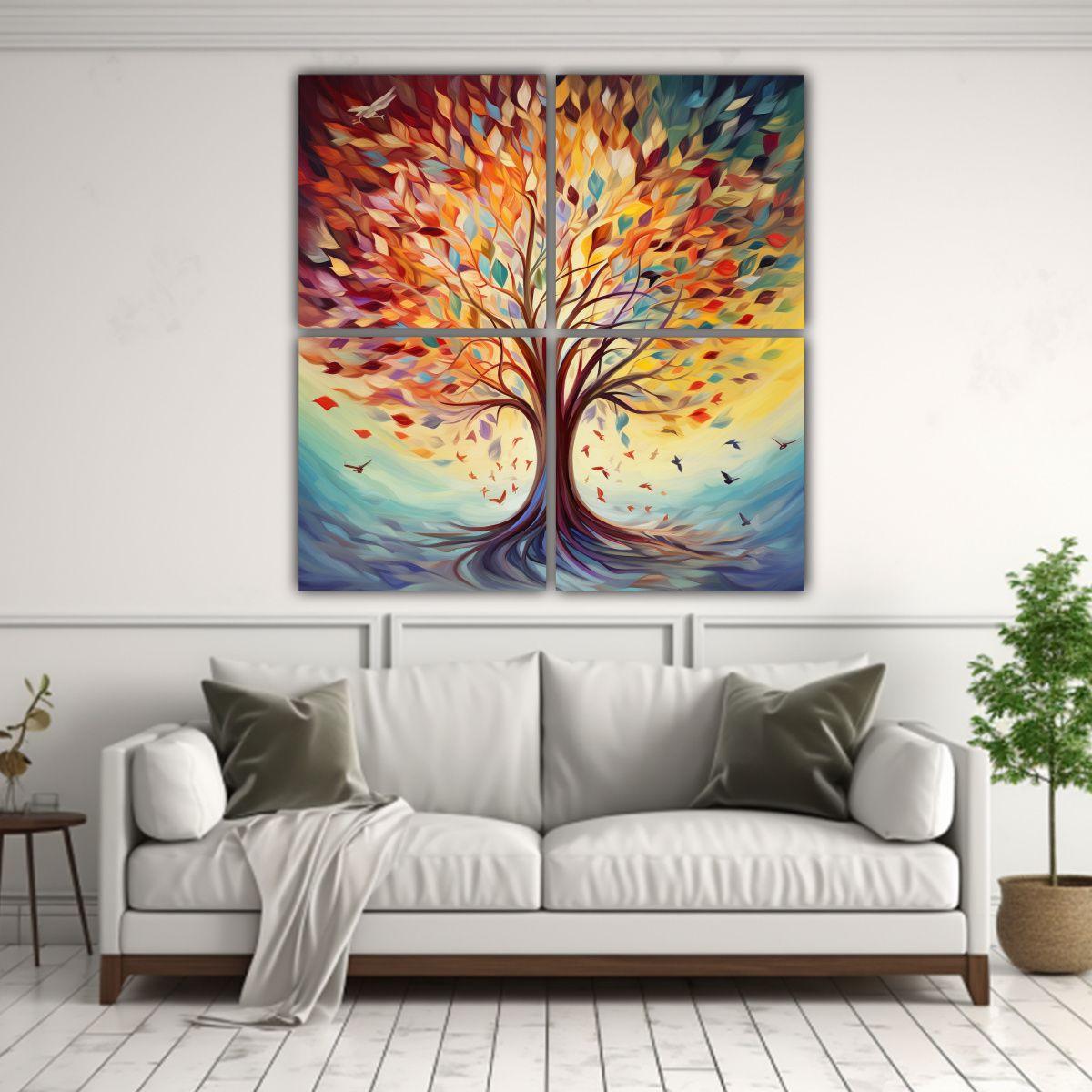Cuadro Grande De Jardín Colorido Con árbol, 140x140 Cm-2