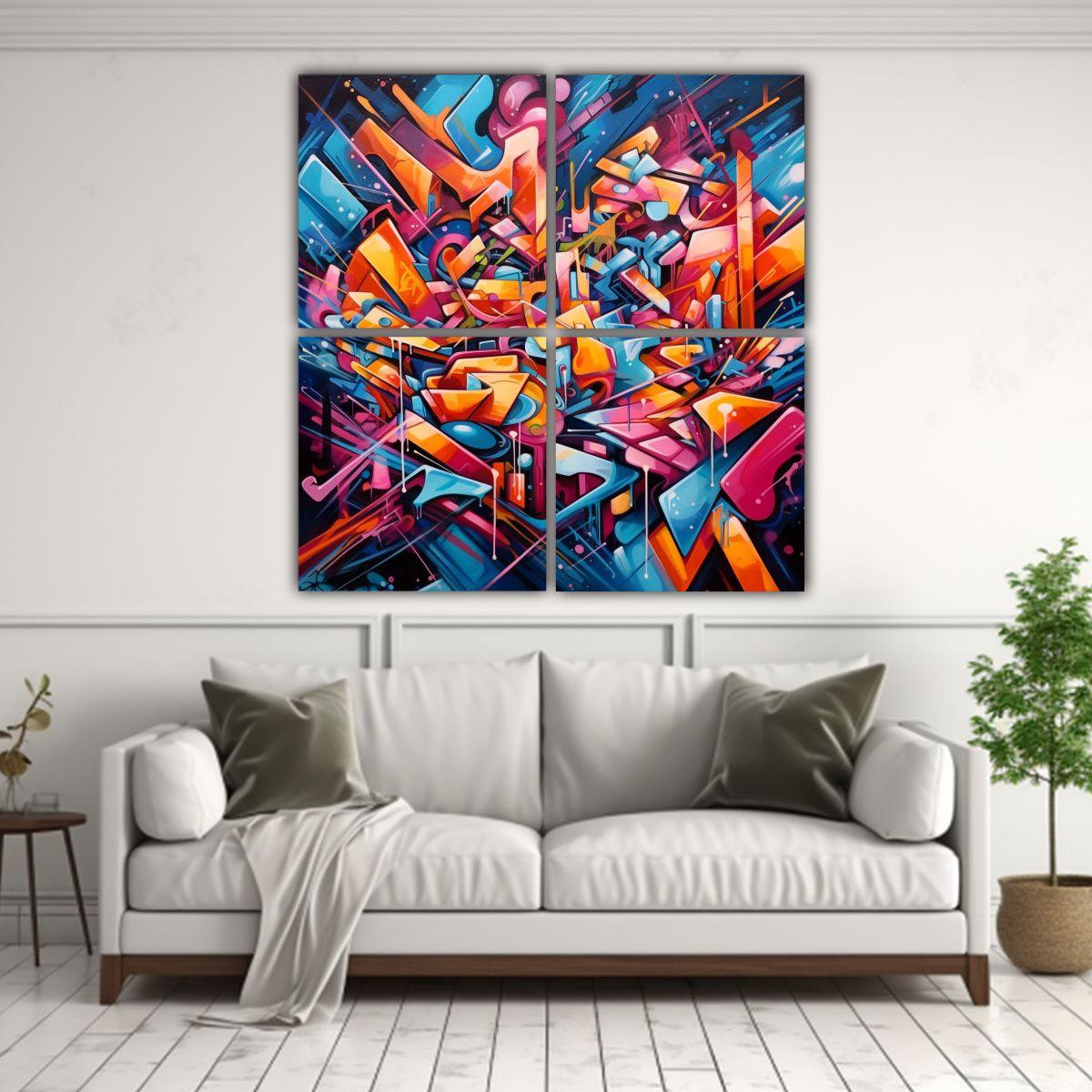 Pinturas Abstractas Graffiti En 4 Gamas De Colores 100x100 Cm-2
